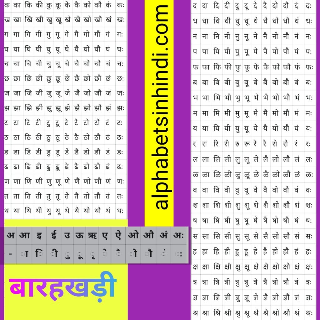 hindi barakhadi in english chart