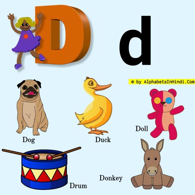 D For Dog Alphabet, Phonic Sound And 5 Words HD Image 