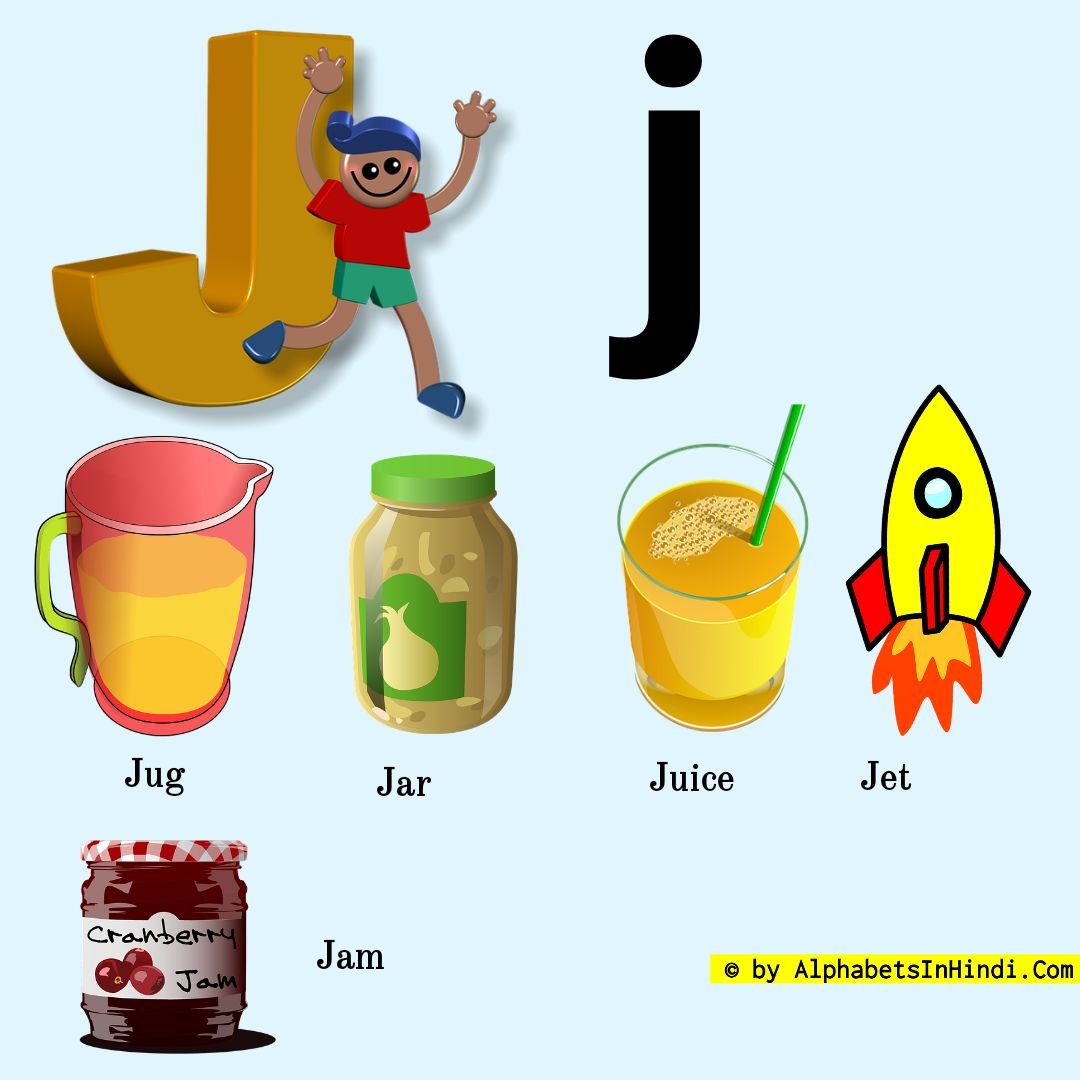 J For Jug Alphabet, Phonic Sound And 5 Words HD Image