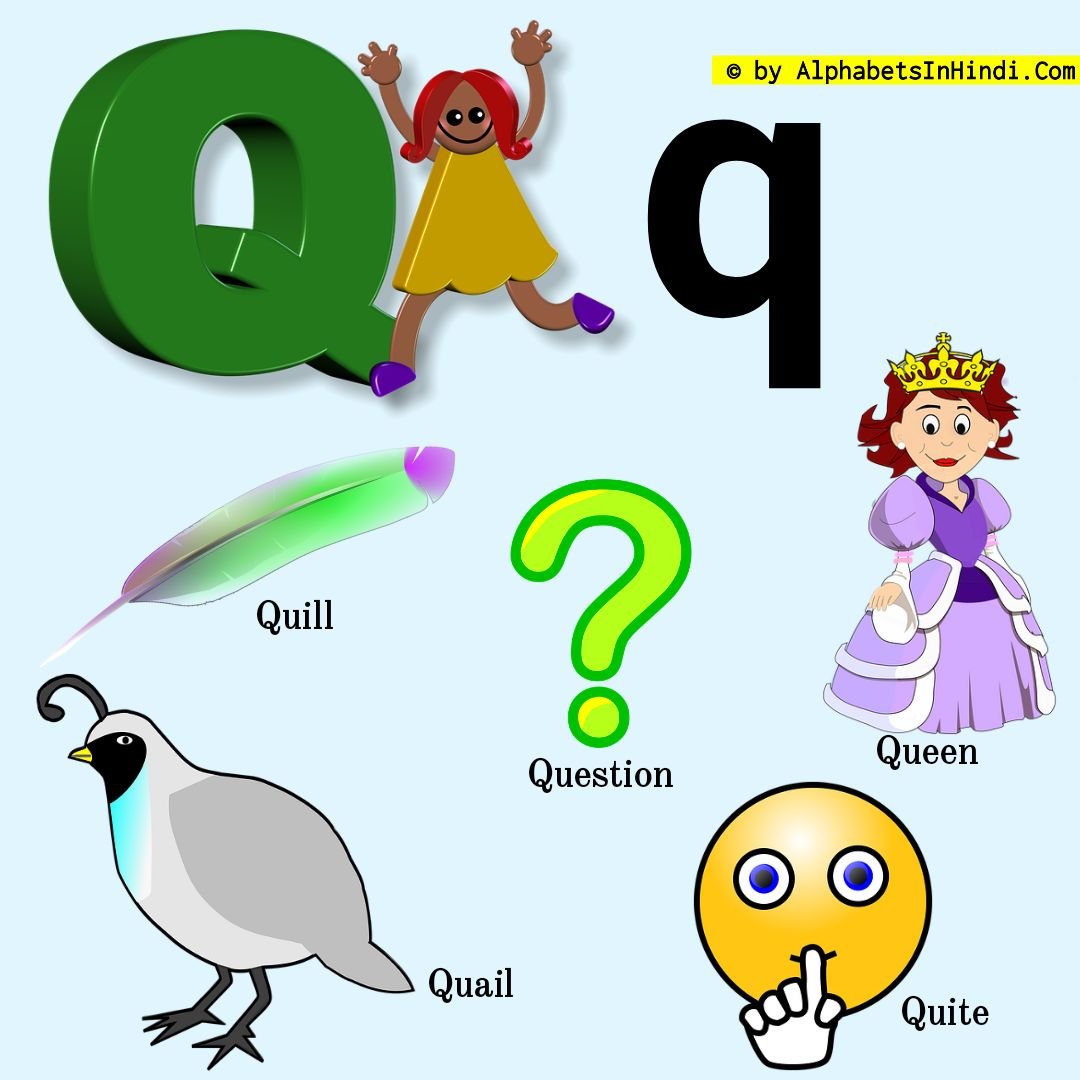 Q For Quill Alphabet, Phonic Sound And 5 Words HD Image