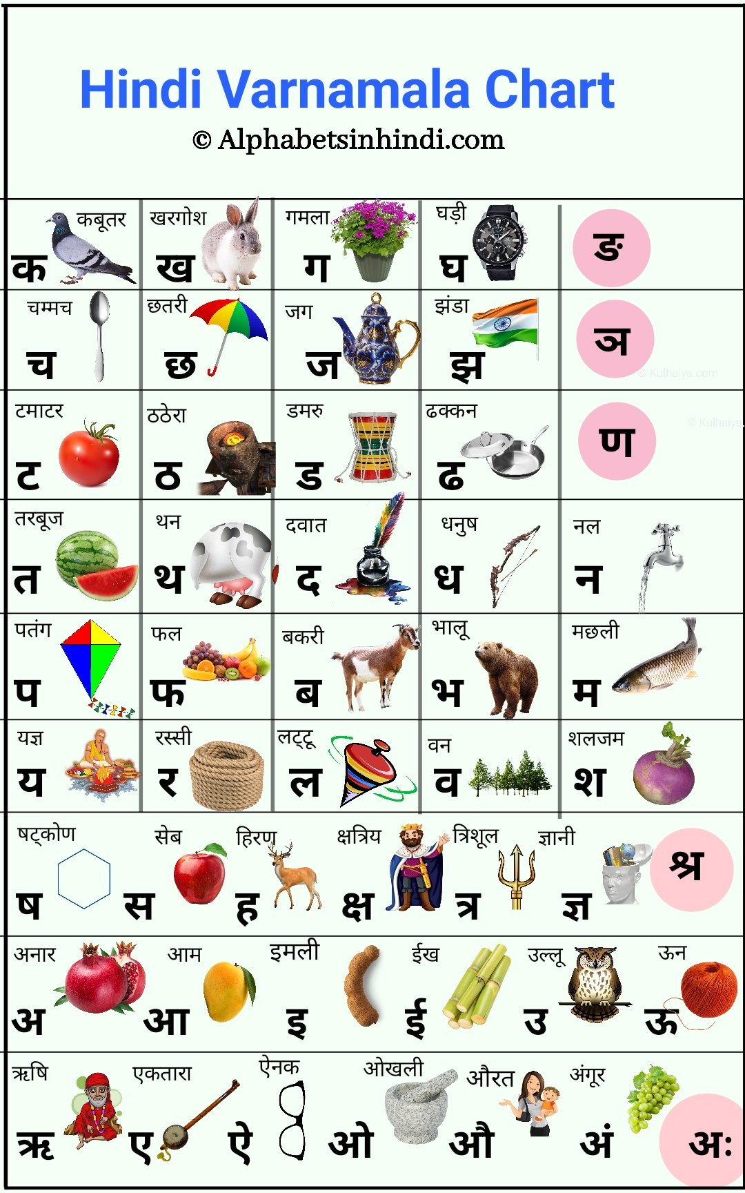 Hindi Alphabets With Pictures